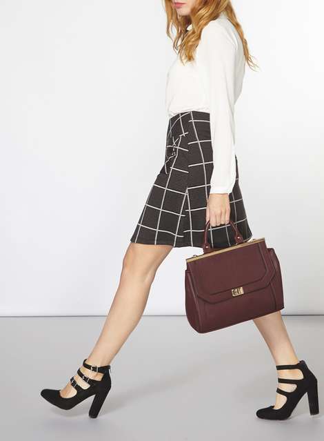 Grey and White Dogtooth A-line skirt